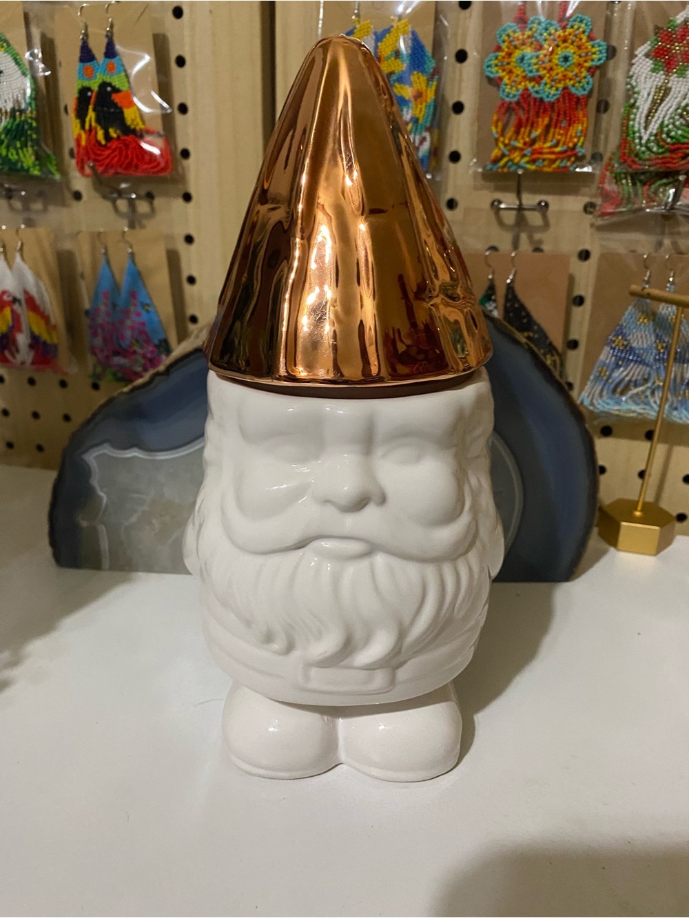 Better Homes And Gardens White Ceramic Gnome with Copper Hat
